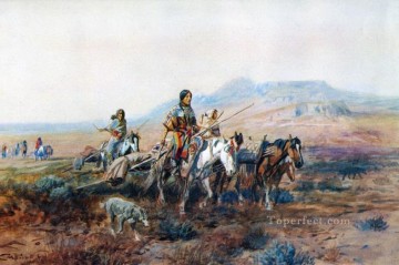 アメリカインディアン Painting - キャンプ間の道が長かった頃 1901年 チャールズ・マリオン・ラッセル アメリカ・インディアン